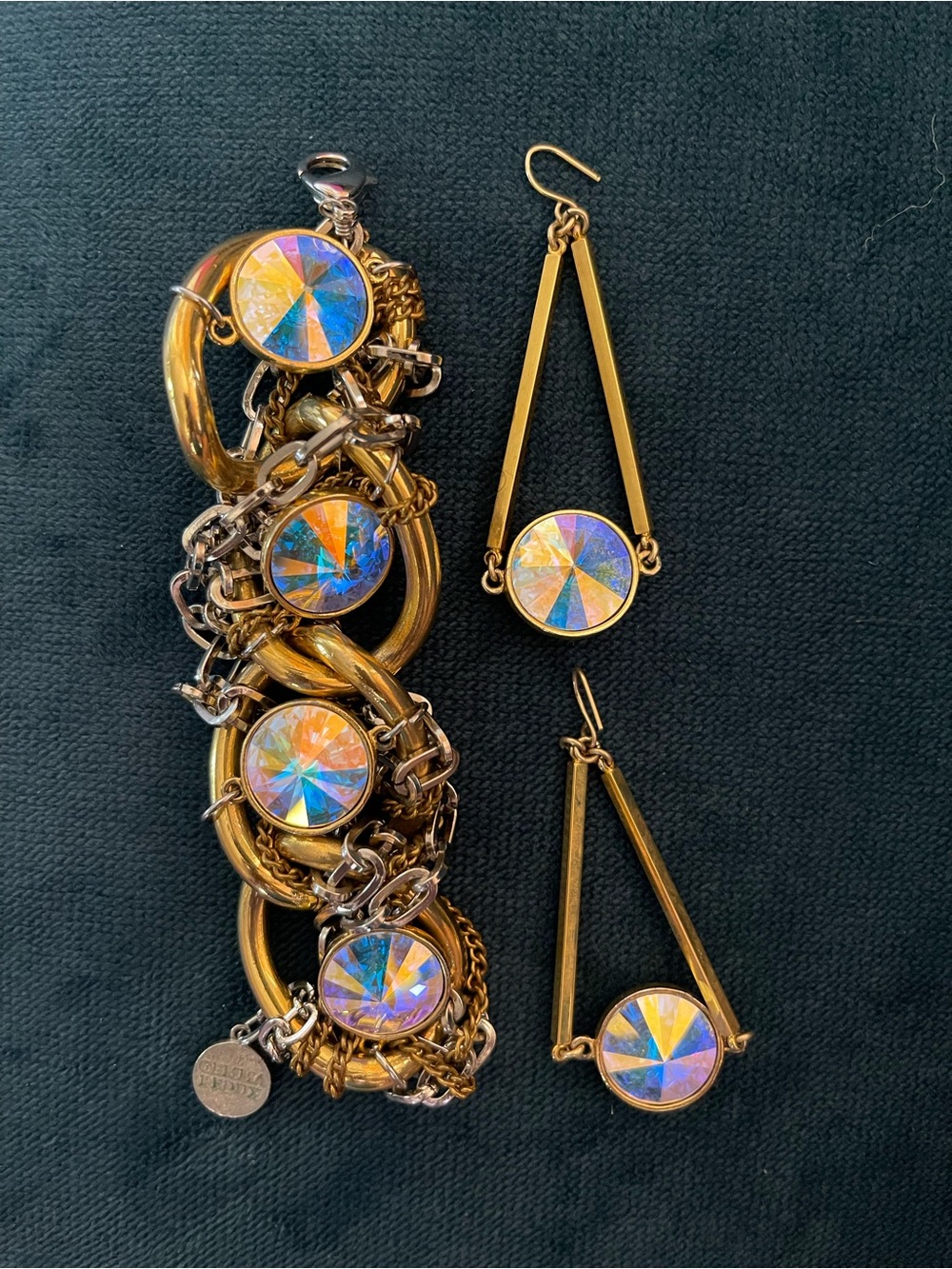 Gemma Redux Bracelet & Earrings Set AB Crystal Mixed Metal Statement Jewelry - Picture 5 of 5